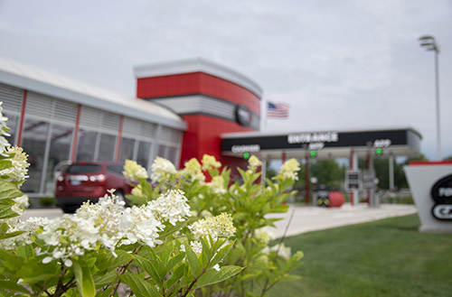 environmentally-friendly Flowers in front of Tommy's Express