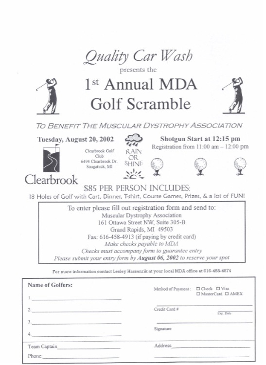 Quality Car Wash MDA Golf Scramble registration form 2002