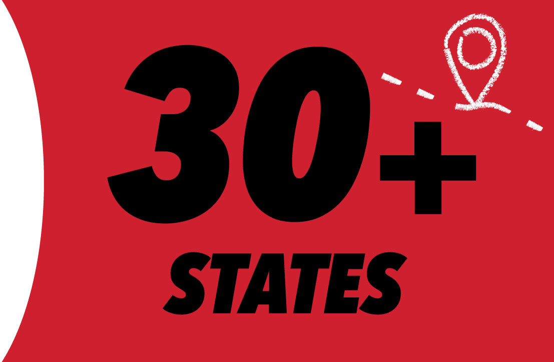 30+ states on red background with location pin sketch
