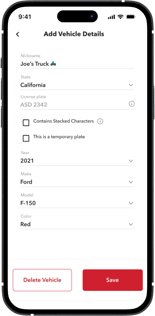 Add your vehicles Add vehicle screen