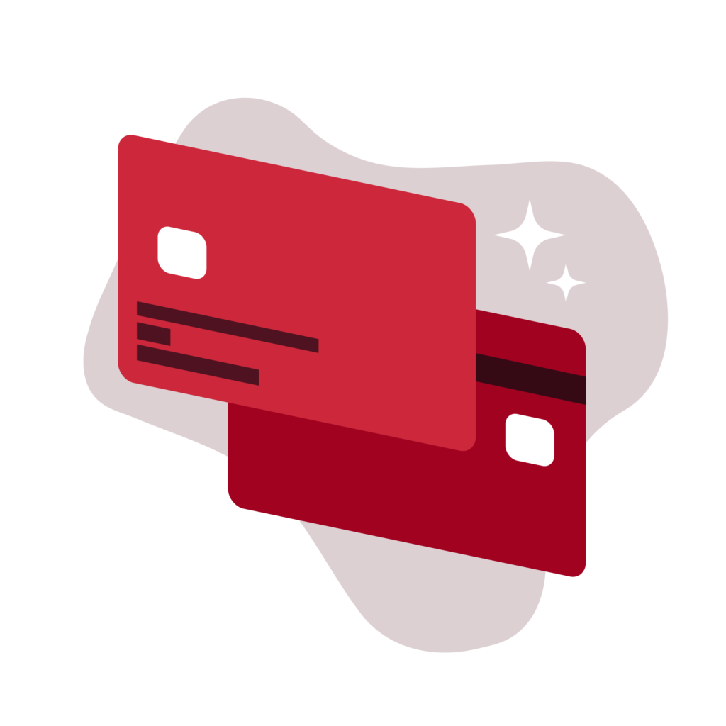 graphic of two red illustrations depicting payment cards