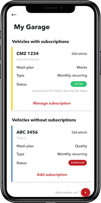 Manage your vehicles App My Garage screen